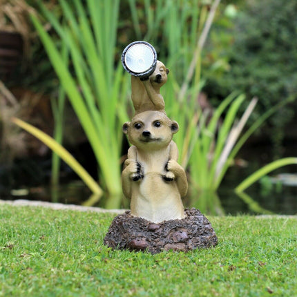 Garden Ornament Meerkat Family Solar Powered Lantern Decorative Animal Light