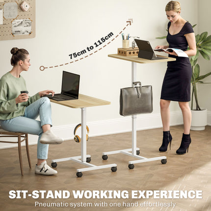 Pneumatic Height Adjustable Standing Desk with Wheels and Headphone Hook
