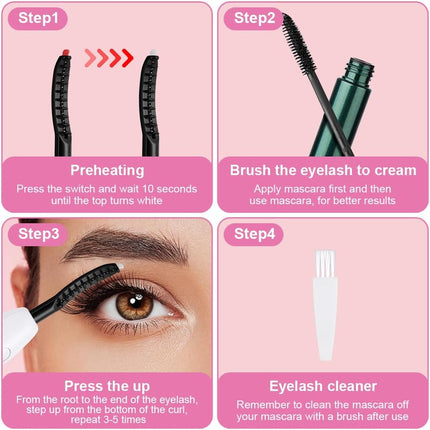 Heated Eyelash Curler, Electric Lash Curler with 3 Temperature Settings & LED Display, Rechargeable USB-C Fast Heating Eyelash Curler with Safety Silicone Pad, Portable Travel Curling Tool