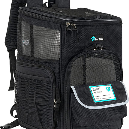 Pet Carrier Backpack for Small Cats, Dogs, Puppies | Airline Approved | Ventilated, 4 Way Entry, Safety and Soft Cushion Back Support | Collapsible for Travel, Hiking, Outdoor (Black)