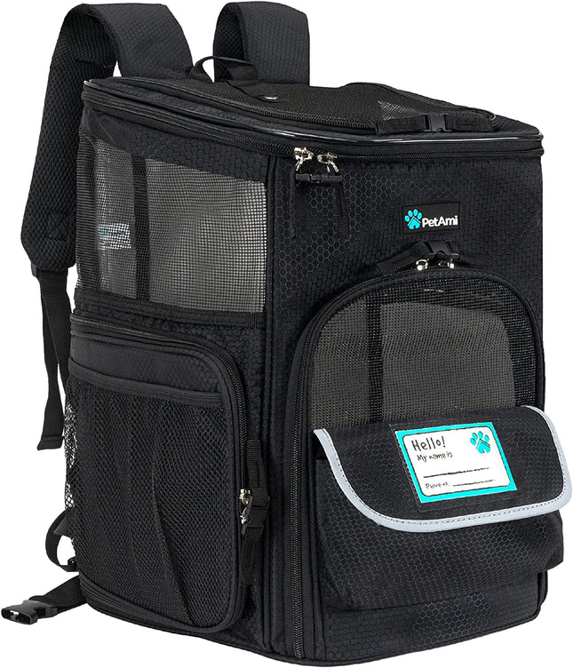 Pet Carrier Backpack for Small Cats, Dogs, Puppies | Airline Approved | Ventilated, 4 Way Entry, Safety and Soft Cushion Back Support | Collapsible for Travel, Hiking, Outdoor (Black)