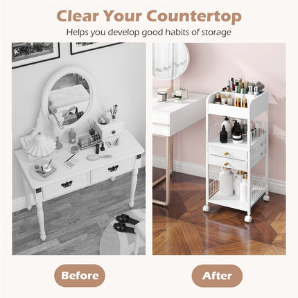 Floor Skincare Organizer Cart with Drawers and Storage Shelves