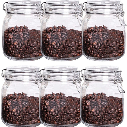 1L Glass Storage Jars with Clip Top Lid - Set of 6 Airtight Glass Storage | M&W