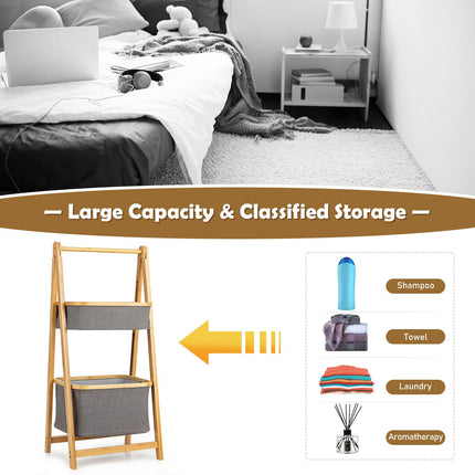 Bamboo Laundry Basket with Fabric Storage Bins