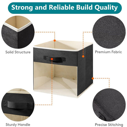 3X Fabric Storage Box Storage Cube Foldable Box with Clear Window Grey Organiser