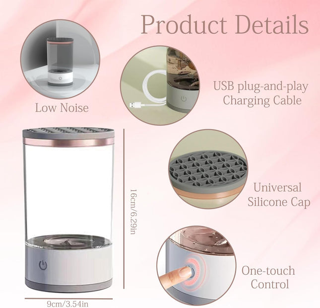 Electric Makeup Brush Cleaner, Automatic Spinning Makeup Brush Cleaner Machine Damage-Free Bristles Sonic Vibration Cosmetic Clean and Dryer USB Reusable for All Size Make up Brushes