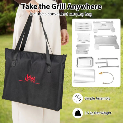 2-In-1 Camping Grill with Stainless Steel Grate and Carrying Bag