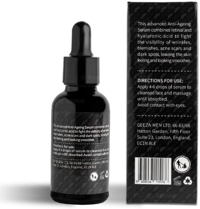 Men'S anti Ageing Facial Serum with Hyaluronic Acid & Retinol - Reduce Fine Lines & Wrinkles
