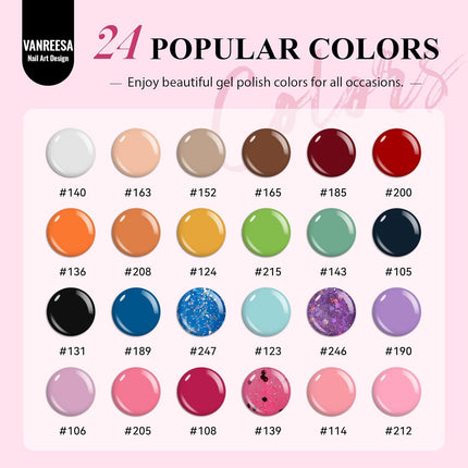Gel Nail Polish Set with Lamp Starter Kit 24 Colours Gel Nail Kit with U V Light Red Pink Blue Gels Polish Set with Base Top Coat Nails Salon Set Gifts for Women
