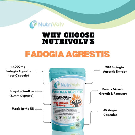 Nutrivolv Fadogia Agrestis 13,000Mg | 60 Capsules | Super Strength 20:1 Extract