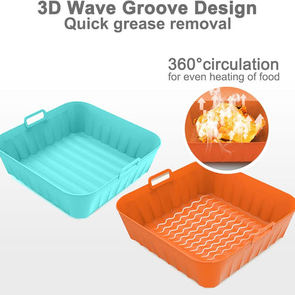 2 Pack Silicone Air Fryer Liners, 8.3 Inch Reusable Air Fryer Accessories, Squar