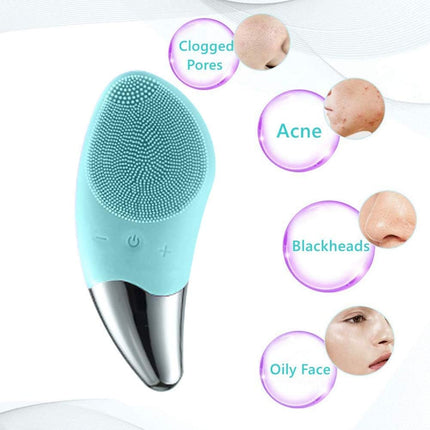 Sonic Facial Cleansing Brush Electric, Waterproof Silicone Face Massager Brush Rechargeable Face Scrubber, Mini Skin Cleanser Exfoliator for Anti-Aging Skincare (Green) (Green)