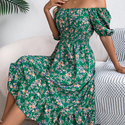 Floral Print Square Collar Dress Summer Fashion Ruffles Dresses Women'S Clothing
