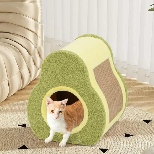 Avocado-Shaped Cat Hous with Jute Scratching Board and Mountain-Shaped Top