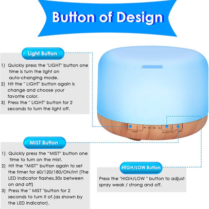 Diffuserlove Essential Oil Diffuser 500ML Remote Control Aromatherapy Diffuser C