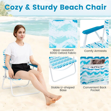 4 Pieces Beach Umbrella Set with 2 Foldable Chairs and Picnic Blanket