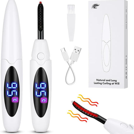 Heated Eyelash Curler, Electric Lash Curler with 3 Temperature Settings & LED Display, Rechargeable USB-C Fast Heating Eyelash Curler with Safety Silicone Pad, Portable Travel Curling Tool