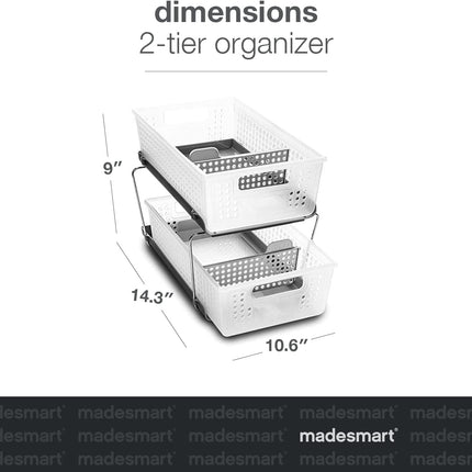 2-Tier Plastic Multipurpose Organizer with Divided Slide-Out Storage Bins, under Sink and Cabinet Organizer Rack, Frost