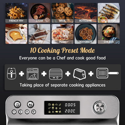 24L Air Fryer Oven with Rotisserie Digital Knob 1800W 10In1 Airfryer