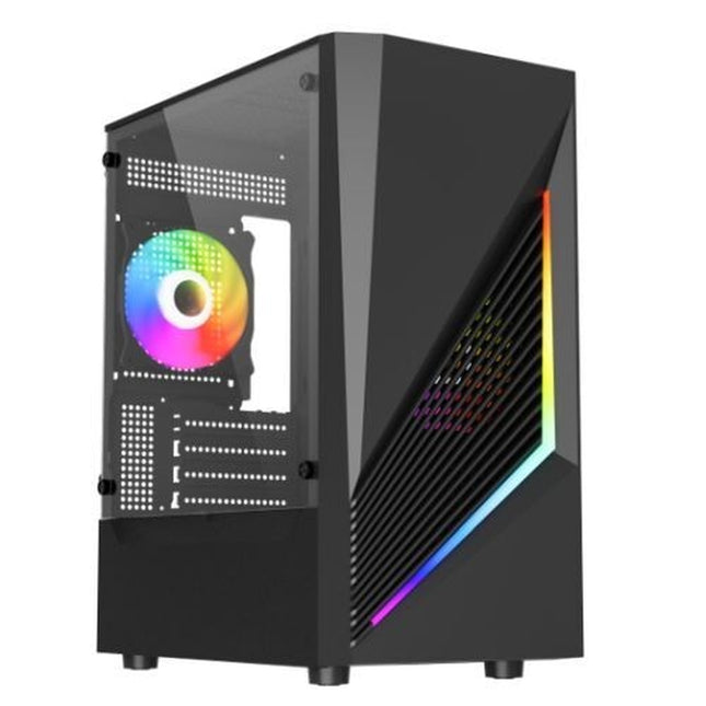 Gaming PC Case Matx Black Micro ATX Tower with 2X ARGB LED Fans & Strip Glass