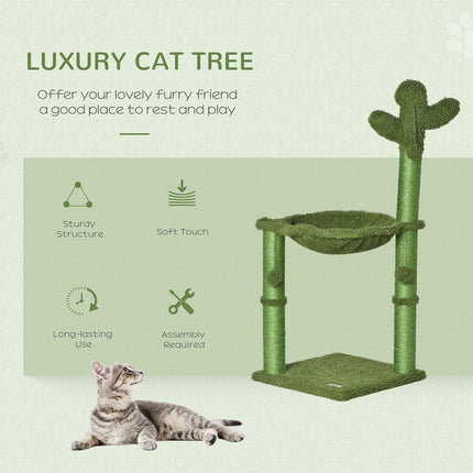 Pawhut Cactus Cat Tree Tower for Indoor Cats Sisal Scratching Post with Hammock
