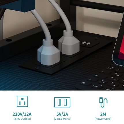 L-Shaped Gaming Desk - Black 106Cm Corner Desk with Power Outlets, LED Lights & Storage Shelves for Home Office