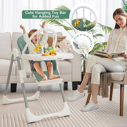 4-In-1 Foldable Baby High Chair with 7 Adjustable Heights and 4 Reclining Angles