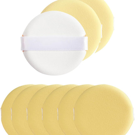 Powder Puff Round, 9 Pieces Makeup Puffs Powder Pads Air Cushion Sponge Foundation with Strap, Washable Powder Puffs with Large Face for Loose Powder, Cosmetic Soft Sponge Powder Puffs