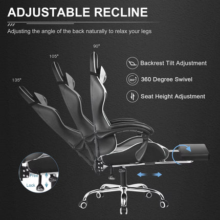 Gaming Chair, Computer Chair with Footrest and Lumbar Support, Height Adjustable Gaming Chair