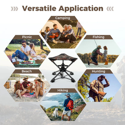 Folding Swivel Camping Hunting Stools with Anti-Sink Feet and Carry Bag