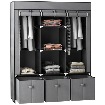 HOMCOM Portable Fabric Wardrobe with 5 Shelves and 3 Fabric Drawers, Grey