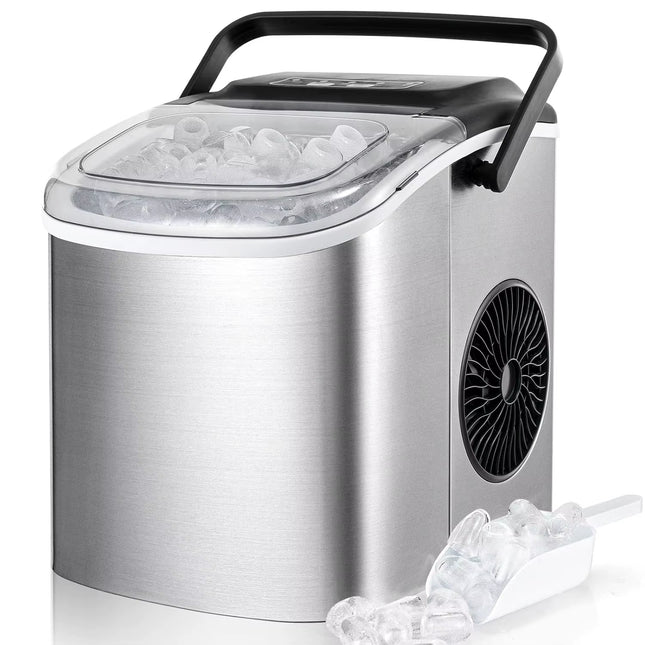 Electric Ice Cube Machine Ice Cube Maker Stainless Steel Icemaker Ice Machine 1.2L,9 Cubes,Self-Clean