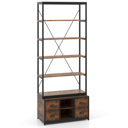 8-Tier Bookshelf with Storage and 4 Fabric Drawers