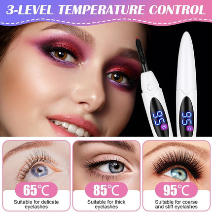 Heated Eyelash Curler, Electric Lash Curler with 3 Temperature Settings & LED Display, Rechargeable USB-C Fast Heating Eyelash Curler with Safety Silicone Pad, Portable Travel Curling Tool