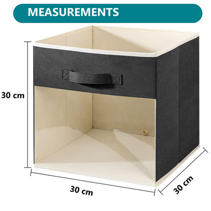 3X Fabric Storage Box Storage Cube Foldable Box with Clear Window Grey Organiser