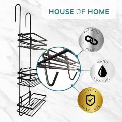 Shower Caddy 3 Tier Bathroom Storage Organiser Hanging Basket Metallic Black