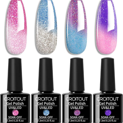 UV Gel Nail Polish, Gel Polish in Color-Changing Flavors, Long-Lasting, Glossy Finish - 4 X 7.3Ml Each