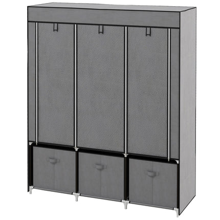 HOMCOM Portable Fabric Wardrobe with 5 Shelves and 3 Fabric Drawers, Grey