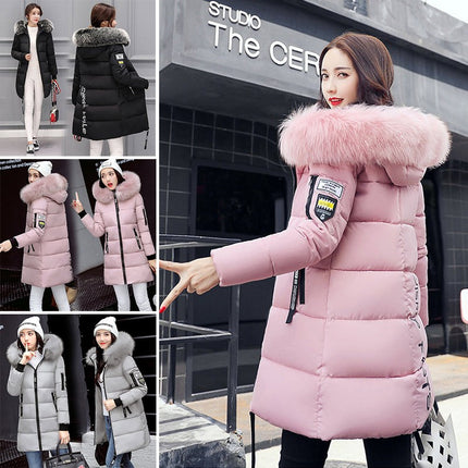 Winter Womens Fur Hooded Parka Jackets Chunky Puffer Coat Ladies Warm Outerwear