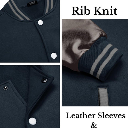 Mens Fashion Varsity Jackets Leather Sleeve Slim Fit College Baseball Letterman Bomber Coat