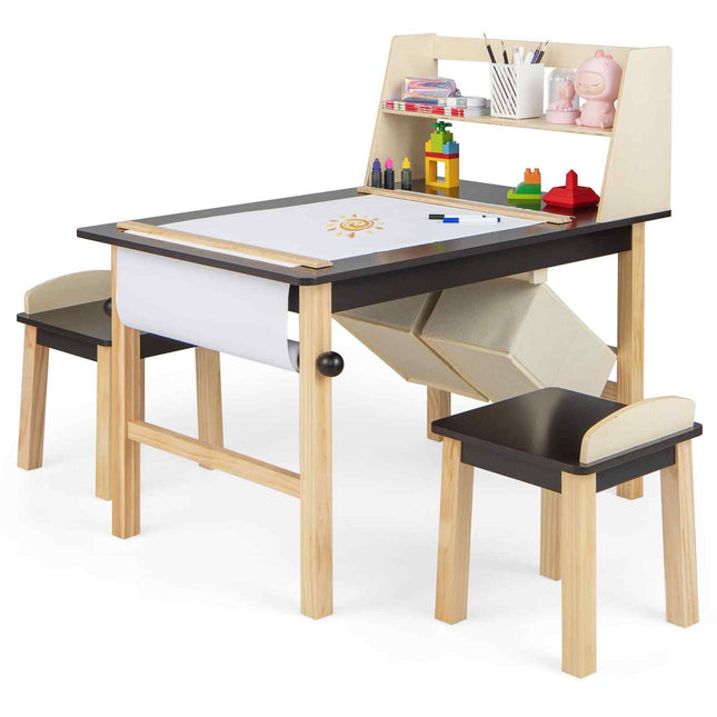 Kids Table & Chair Set Children Wooden Toddler Drawing Art Desk-Coffee