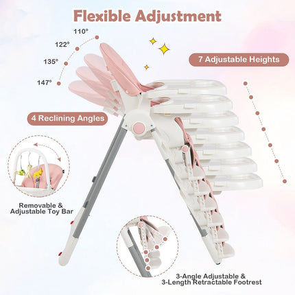 4-In-1 Foldable Baby High Chair with 7 Adjustable Heights and 4 Reclining Angles