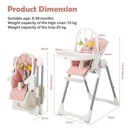 4-In-1 Foldable Baby High Chair with 7 Adjustable Heights and 4 Reclining Angles