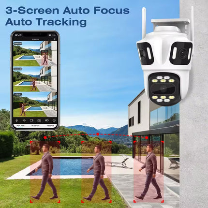 6K Triple Lens CCTV IP Camera PTZ Wireless Wifi Outdoor Home Security Cam 64GB