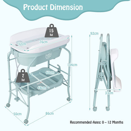 2-In-1 Baby Change Table with Bathtub and Folding Changing Station