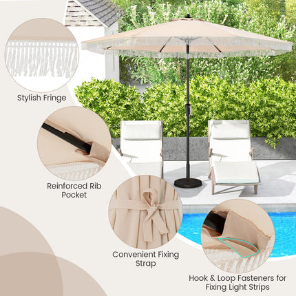 9 FT Patio Umbrella with Fringe Tassel Umbrella with Tilt and Crank