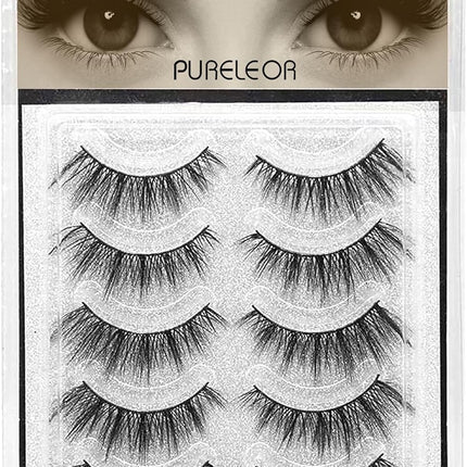 3D Mink Eyelashes Natural Look Handmade False Lashes Fluffy Demi Wispies Fake Lash Reusable Multipack,5 PACK