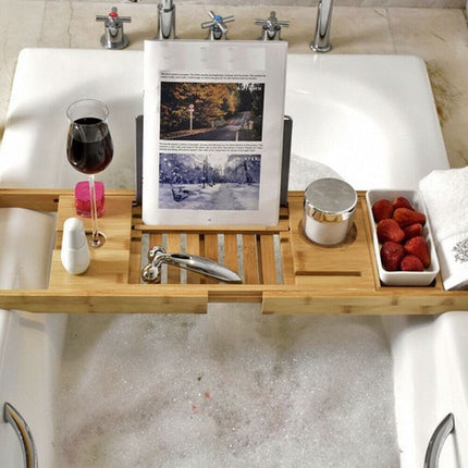 Extendable Bathtub Caddy Tray Bamboo Bath Tub Storage Rack Shelf Holder Bathroom