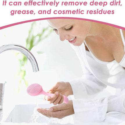 4 Pieces Manual Soft Facial Cleansing Brush, Handle Facial Cleansing Brush, Facial Exfoliating Brush, Silicone Face Scrubber, Facial Silicone Scrubber (Blue, Pink)