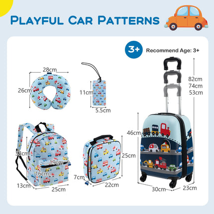 5 Piece Kids Luggage Set Carry-On Children Rolling Suitcase Set with Backpack